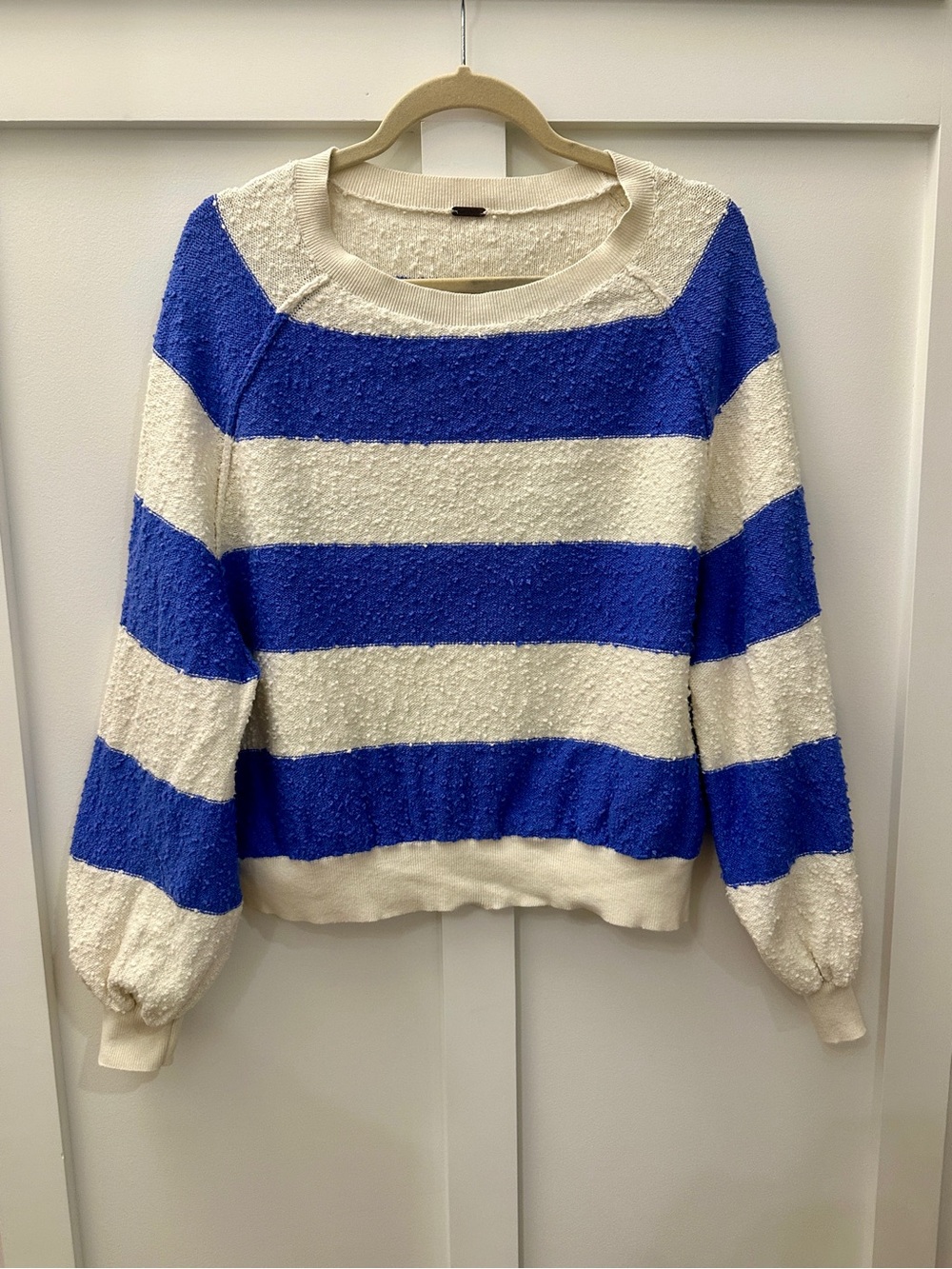 Free People Found My Friend Blue Ivory Stripe Sweater Size S